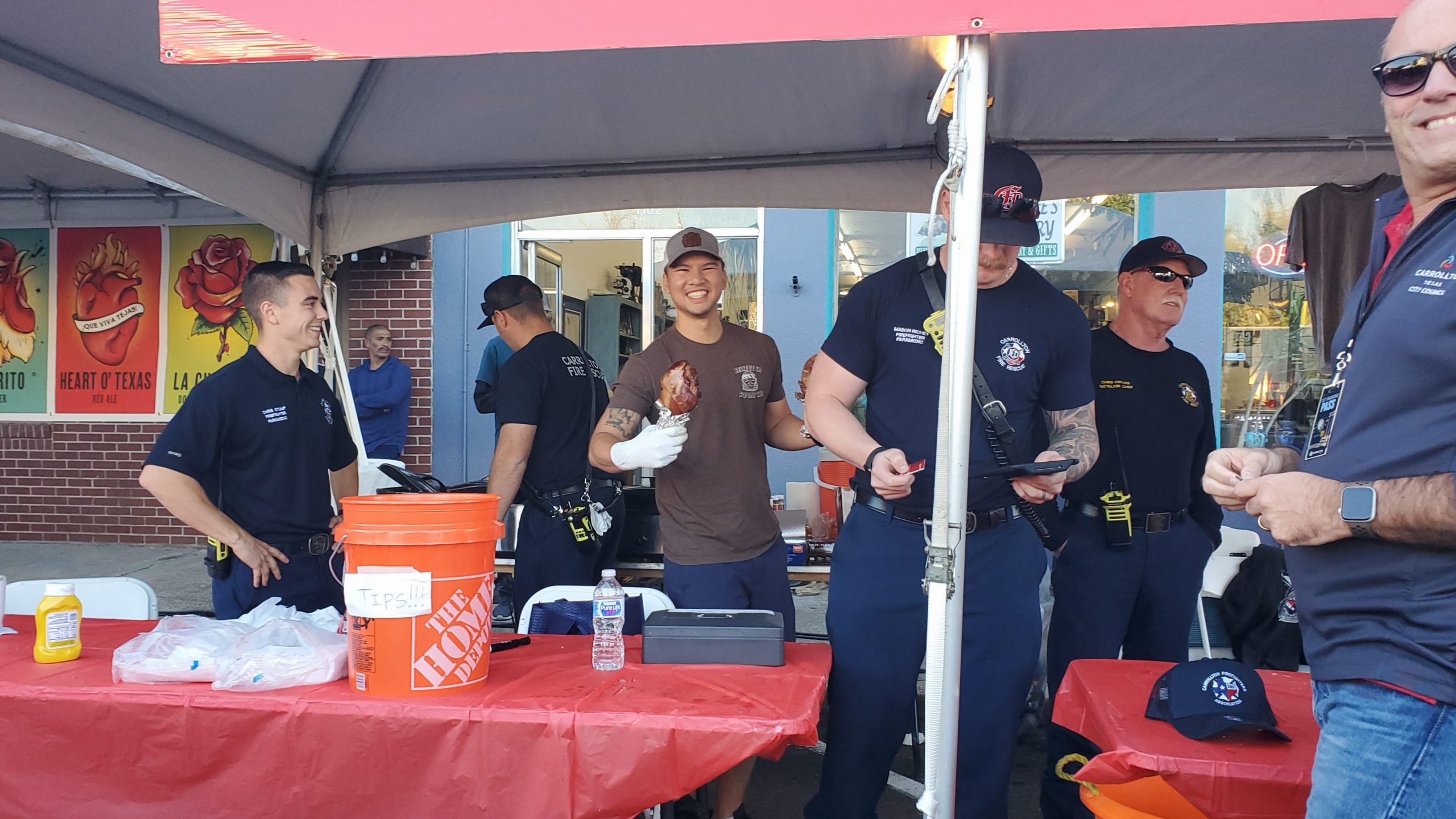 Carrollton, Texas Fire and Rescue association at festival at the Switchyard/ Carrollton Fire Fighter Anthony Tran
